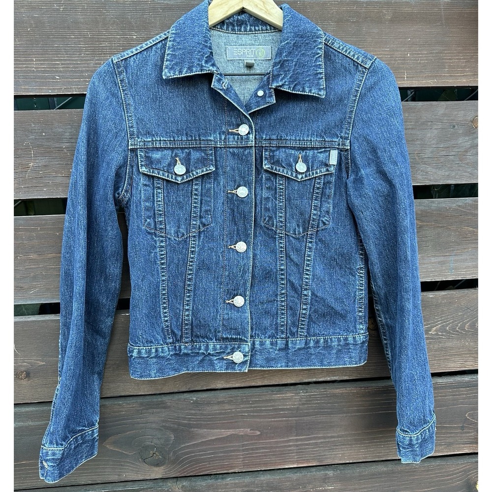 Vintage Esprit Denim Blue Jean Logo Jacket Size XS